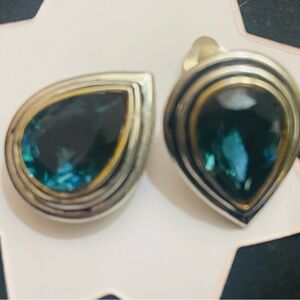 Elegant Silver and Blue Teardrop Earrings Clip On